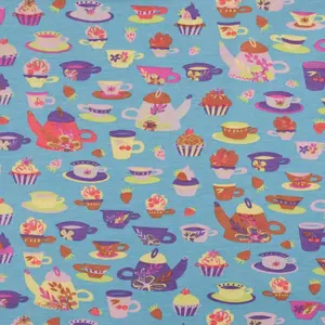  Lichtblauwe tricot met theekopjes