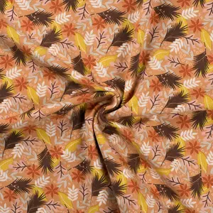  Organic tricot caramel met herfstblaadjes