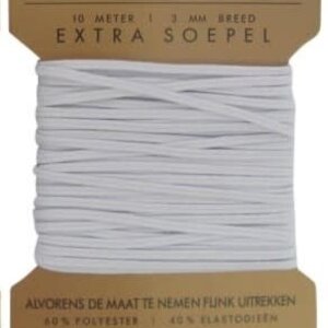  Soutache elastiek 3mm breed wit