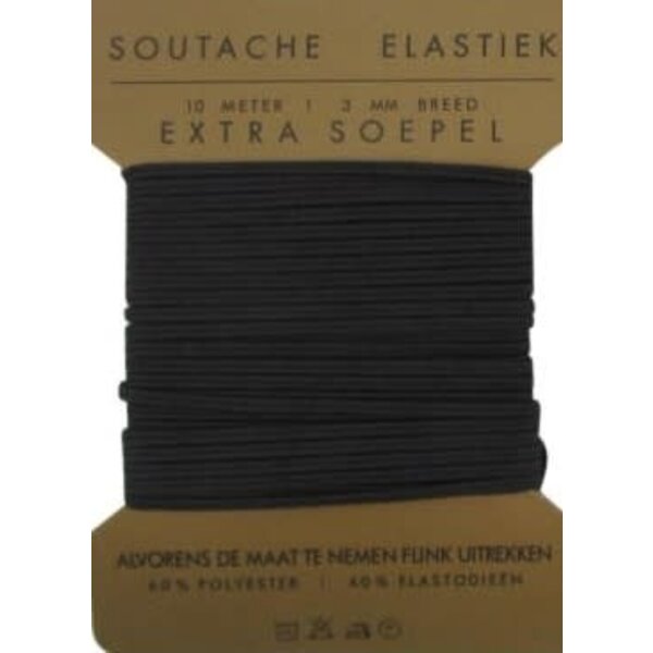 Soutache elastiek 3mm breed zwart