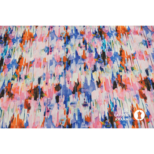 Coupon 920 Polyester stretch met roze verfprint 170 x 150 cm