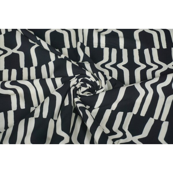 Coupon 962 Viscose in zwart met wit geometrisch patroon 180 x 140 cm