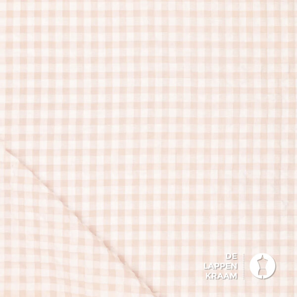 Seersucker stof groot met ruitje roze-wit