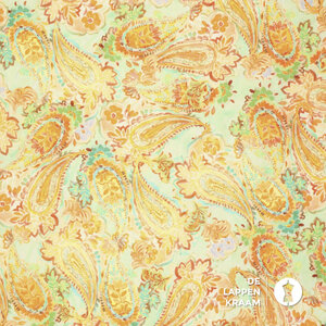 *** Stretch popeline paisley-look groen en geel