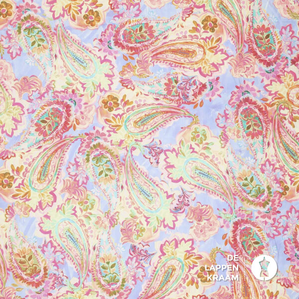 SALE Stretch popeline stof paisley-look felle pasteltinten