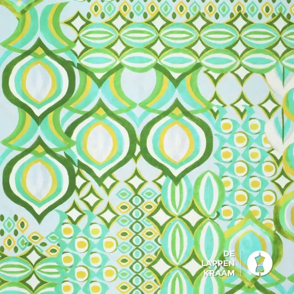 Linnenmix stof met retroprint groen