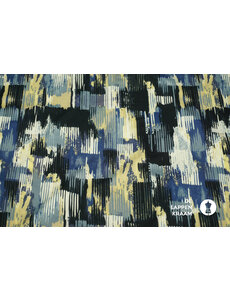  Coupon 55 Crepe met blauwe en gele streepjes 170 x 170 cm