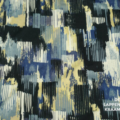  Coupon 930 Crepe met blauwe en gele streepjes 170 x 170 cm