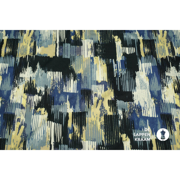 Coupon 55 Crepe met blauwe en gele streepjes 170 x 170 cm