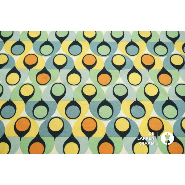 Coupon 983 Polyester viscose stretch groene retroprint 170 x 145 cm