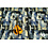 Coupon 55 Crepe met blauwe en gele streepjes 170 x 170 cm