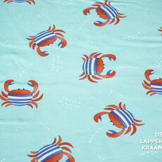  Katoenen tricot blauw met krabbetjes