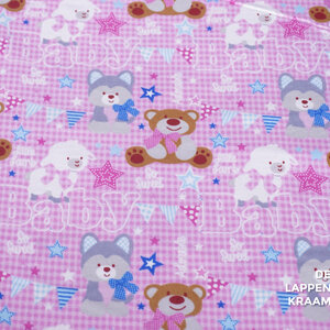 Flanel roze miniruit met beertjes