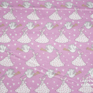 Flanel roze met ooievaars