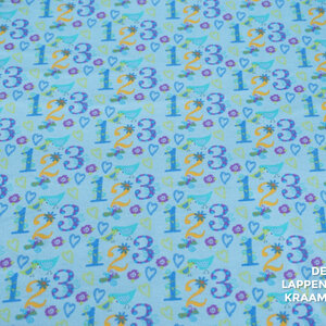 Flanel blauw met cijfers en vlinders