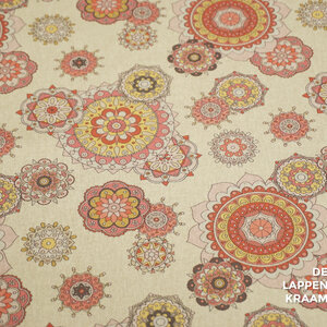 Canvas stof naturel met roze mandala print