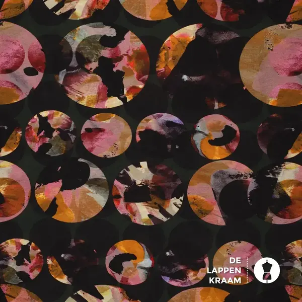 SALE Viscose stof donkergroen met verfcirkels