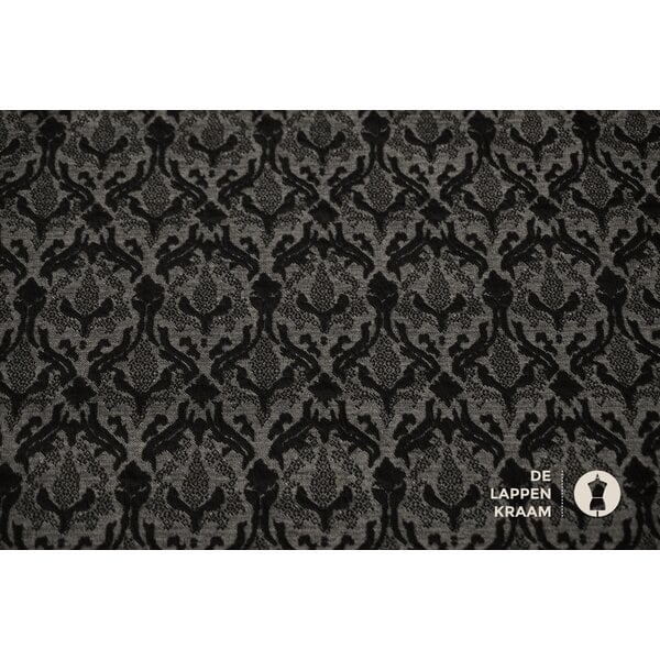 Coupon 62 Jacquard grijs met zwarte print 170 x 150cm
