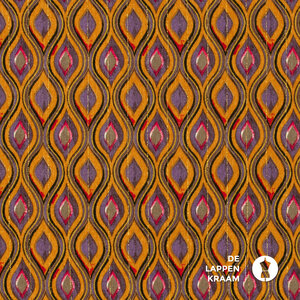  Viscose crepe met retroprint en lurex okergeel