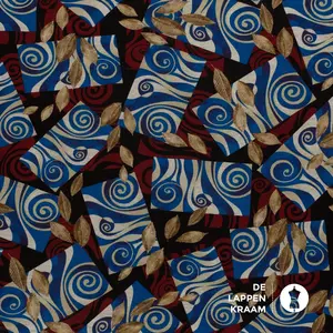  Coupon 36 Punta abstract blauw rood met blaadjes 170 x 150 cm