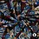 Coupon 36 Punta abstract blauw rood met blaadjes 170 x 150 cm