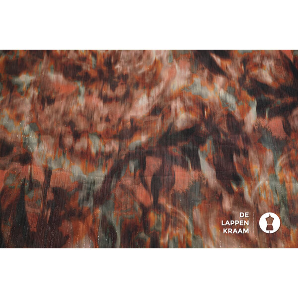 Chiffon lurex met bruine vlekkenprint