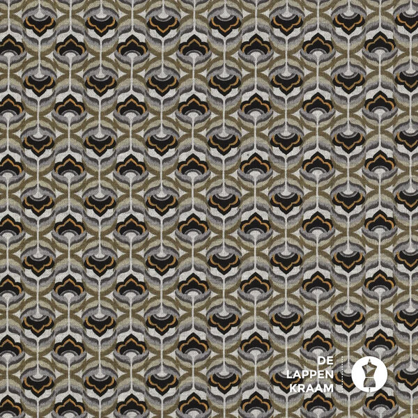 Punta stof met retroprint grijs-kaki