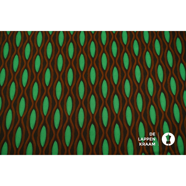 Viscose stof met stretch retroprint in groen en bruin