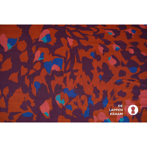 Satijn stof paars met vlekjes in brique