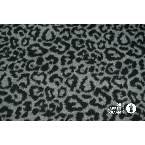 Mantelstof donkergrijs met dierenprint