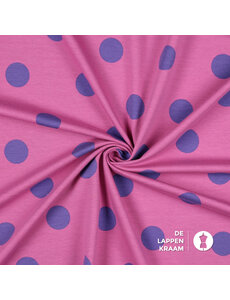  French terry stof in roze met paarse stippen