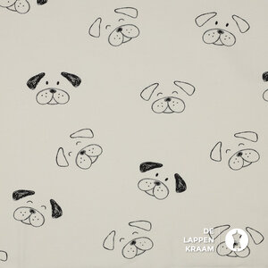  French Terry stof ecru met print van hondjes