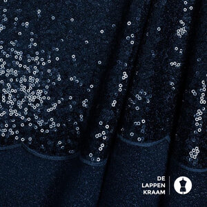  Stof met kleine pailletten en schulprand donkerblauw
