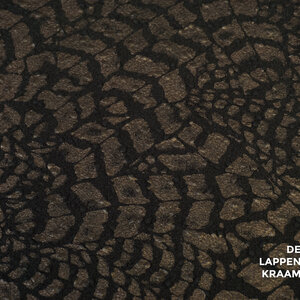 Gebreide boucle stof in zwart met bruine panterprint