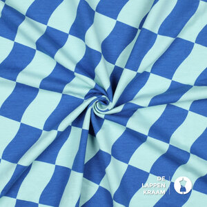 Joggingstof geblokt blauw-groen