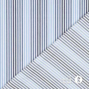 Gestreepte denim stof wit-blauw