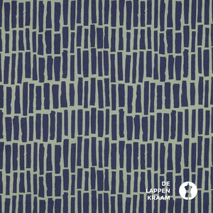 Popeline stof in groen met verticale blauwe blokjes