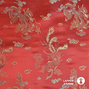  Damast satijn rood met draken