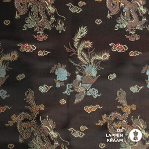  Damast satijn zwart met draken