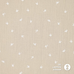 Mousseline beige met witte bloemetjes