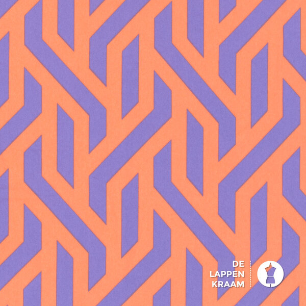 Keperstretch met abstracte print in lila en oranje