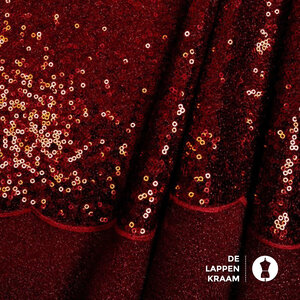  Stof met kleine pailletten en schulprand rood