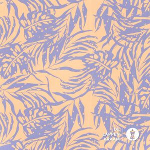 *** Bamboo stof met abstracte bladprint zalmroze