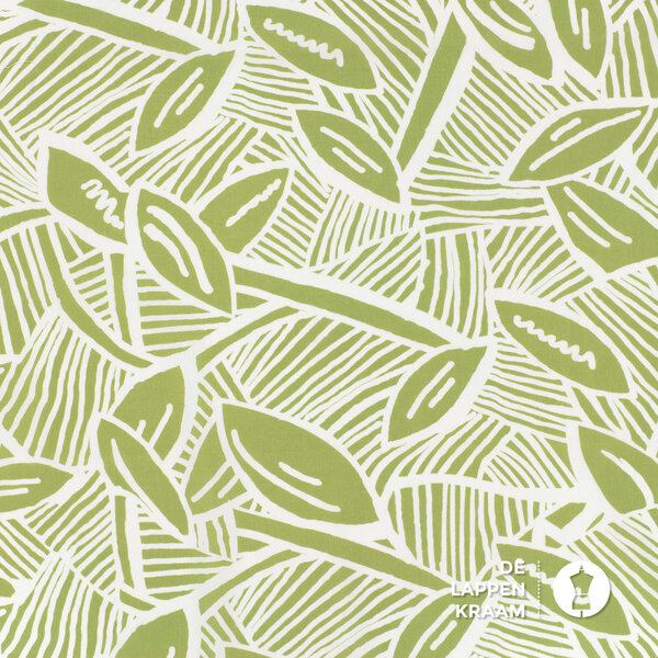 Dunne stretchpopeline stof in lime met witte streepjes
