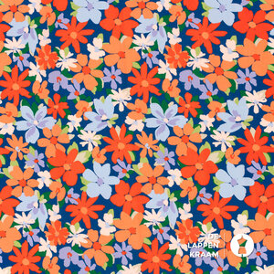 Dunne stretchpopeline blauw met fleurige bloemenprint