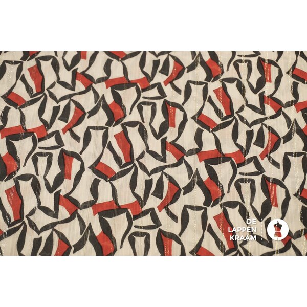 SALE Viscose lurex gebroken wit met abstracte vormen