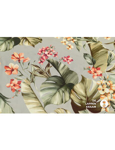  Satijn grijs met junglebladeren