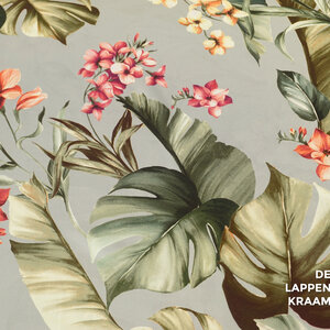  Satijn grijs met junglebladeren