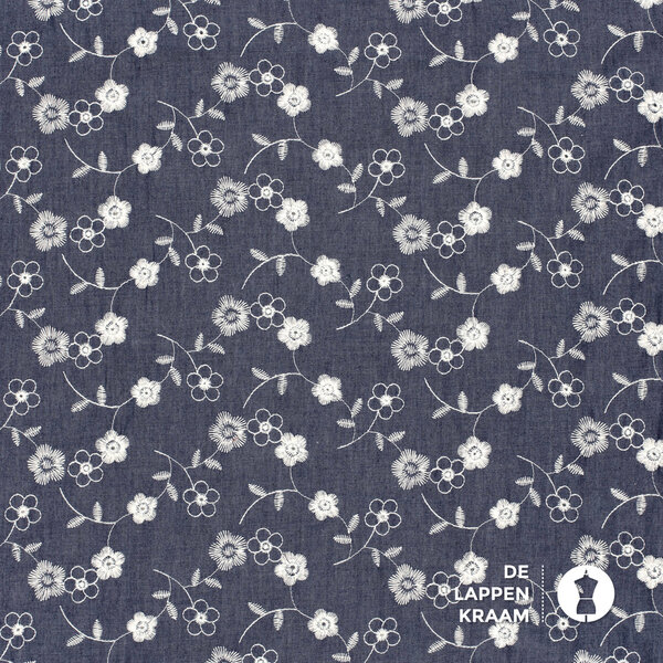 Chambray donkerblauw met ecru borduur