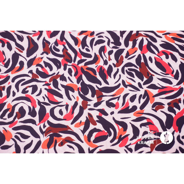 SALE Viscose wit met donkerblauwe en roze vegen